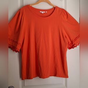 Chicos Lace Cotton Detail Flutter Sleeve Tee Sz 2(L) Lagenlook Boho Western